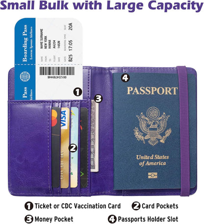 Passport Holder for Men Women RFID Blocking US Passport Cover Case, Waterproof Leather Passport Book Protector with Vaccine Card Slot Travel Document Organizer