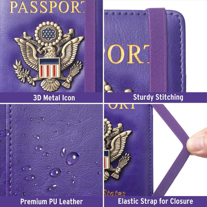 Passport Holder for Men Women RFID Blocking US Passport Cover Case, Waterproof Leather Passport Book Protector with Vaccine Card Slot Travel Document Organizer