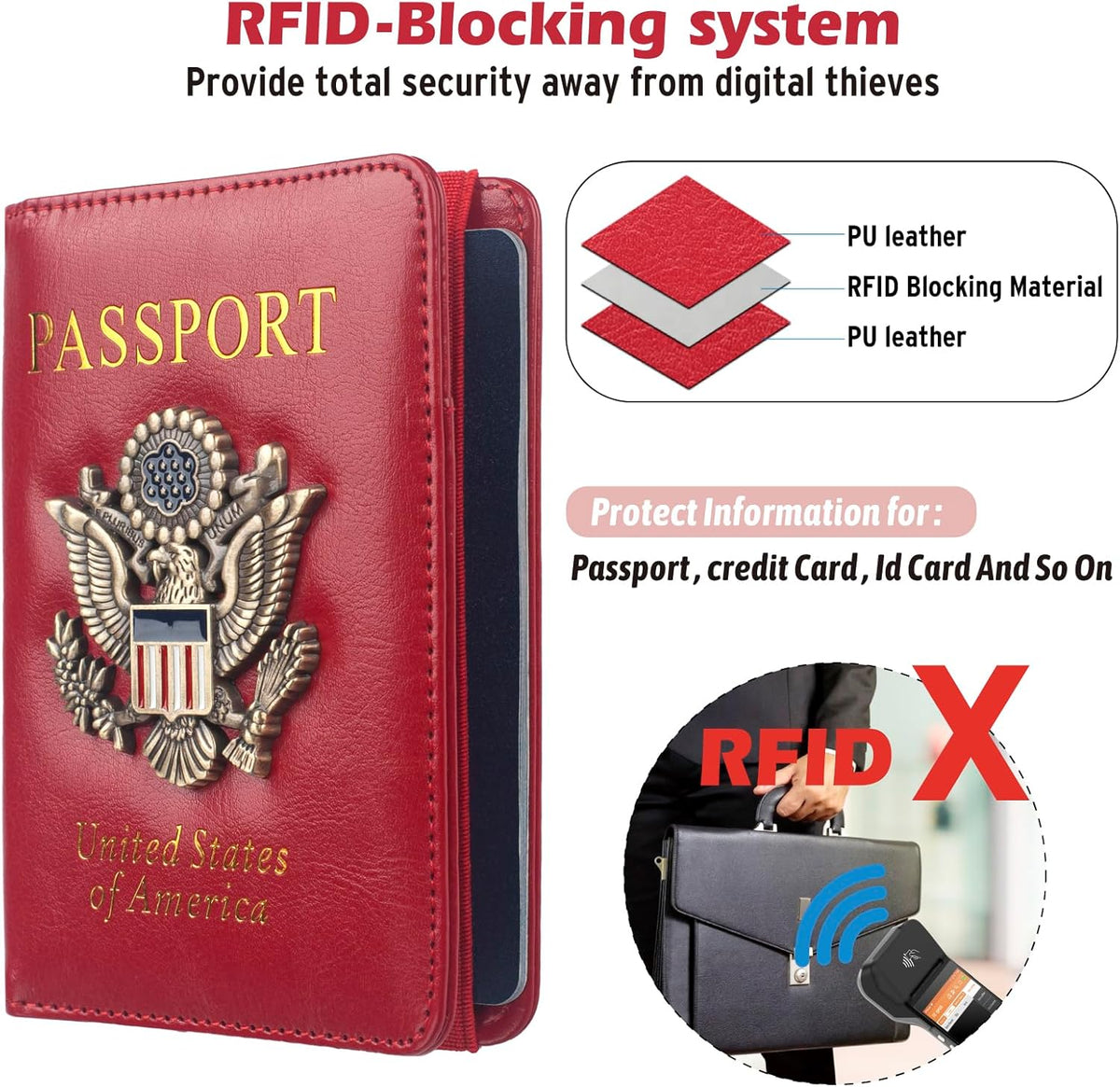 Passport Holder for Men Women RFID Blocking US Passport Cover Case, Waterproof Leather Passport Book Protector with Vaccine Card Slot Travel Document Organizer