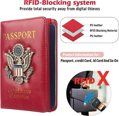 Passport Holder for Men Women RFID Blocking US Passport Cover Case, Waterproof Leather Passport Book Protector with Vaccine Card Slot Travel Document Organizer