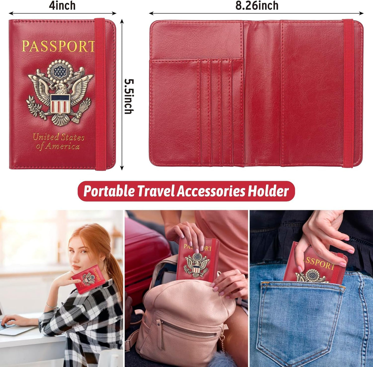 Passport Holder for Men Women RFID Blocking US Passport Cover Case, Waterproof Leather Passport Book Protector with Vaccine Card Slot Travel Document Organizer