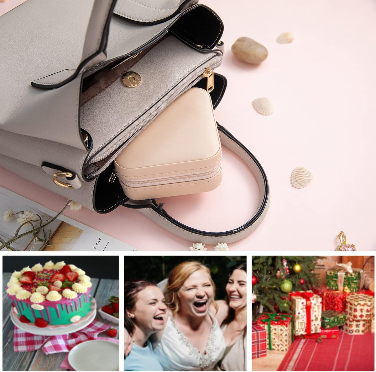 Travel jewelry case Travel jewelry box Travel Jewelry Organizer Small box Gift for Girls Women with Mirror(Pink)