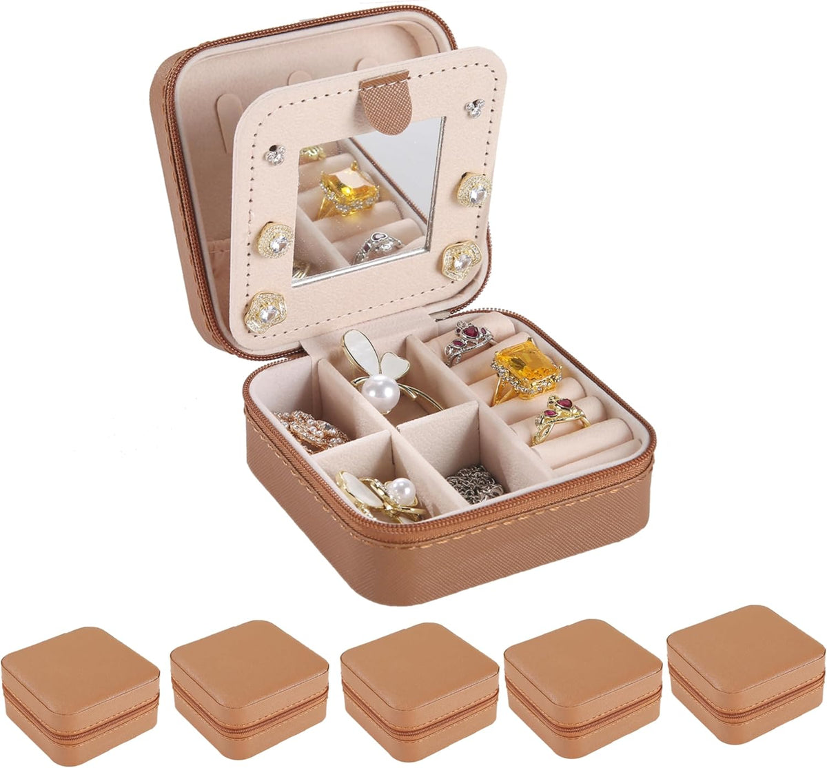 Travel jewelry case Travel jewelry box Travel Jewelry Organizer Small box Gift for Girls Women with Mirror(Pink)