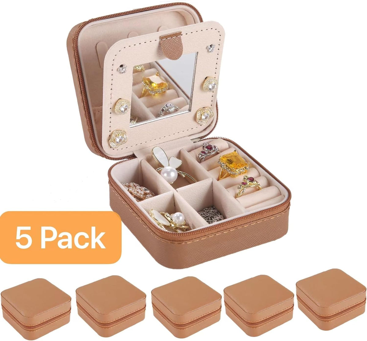 Travel jewelry case Travel jewelry box Travel Jewelry Organizer Small box Gift for Girls Women with Mirror(Pink)