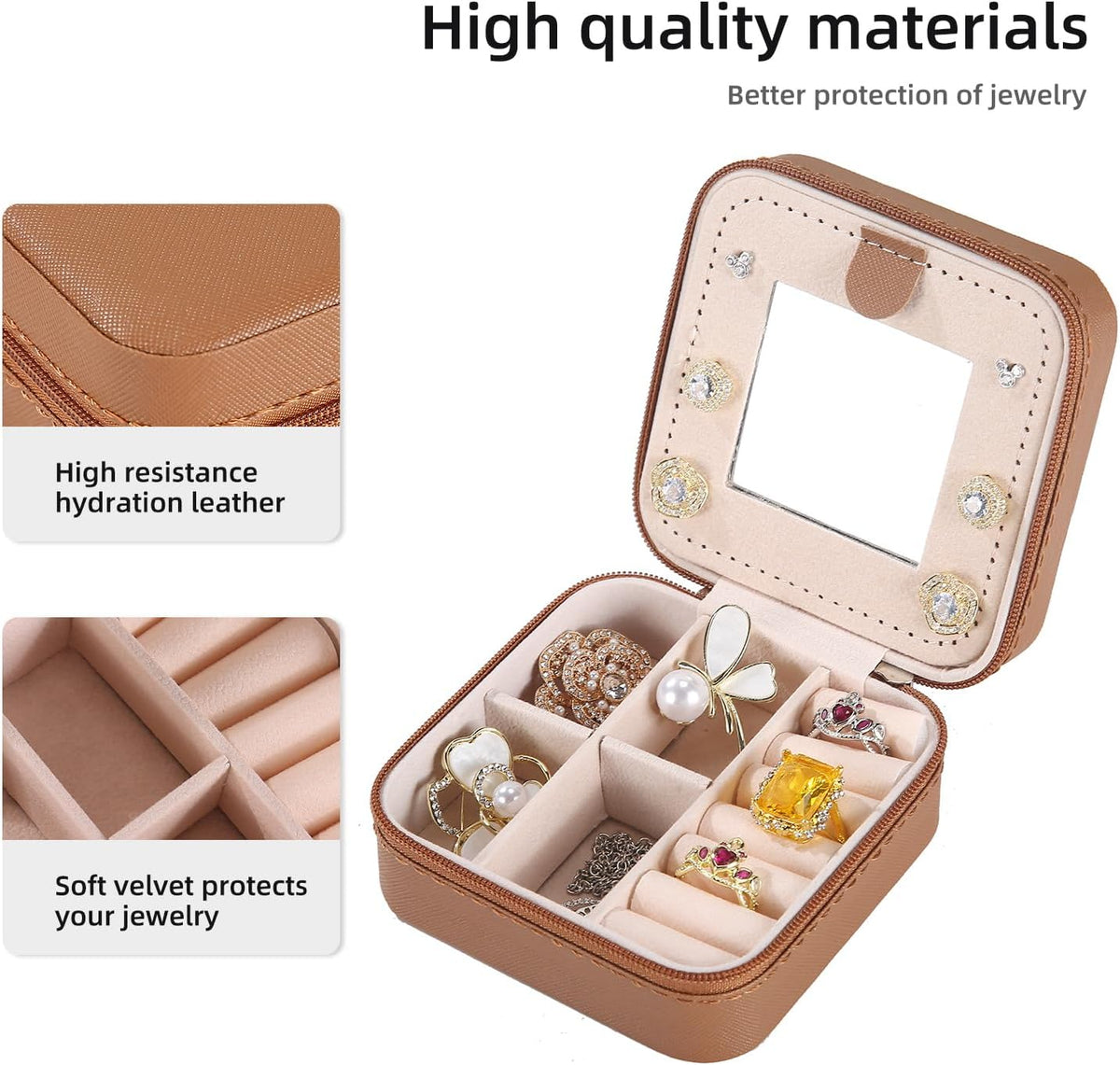 Travel jewelry case Travel jewelry box Travel Jewelry Organizer Small box Gift for Girls Women with Mirror(Pink)