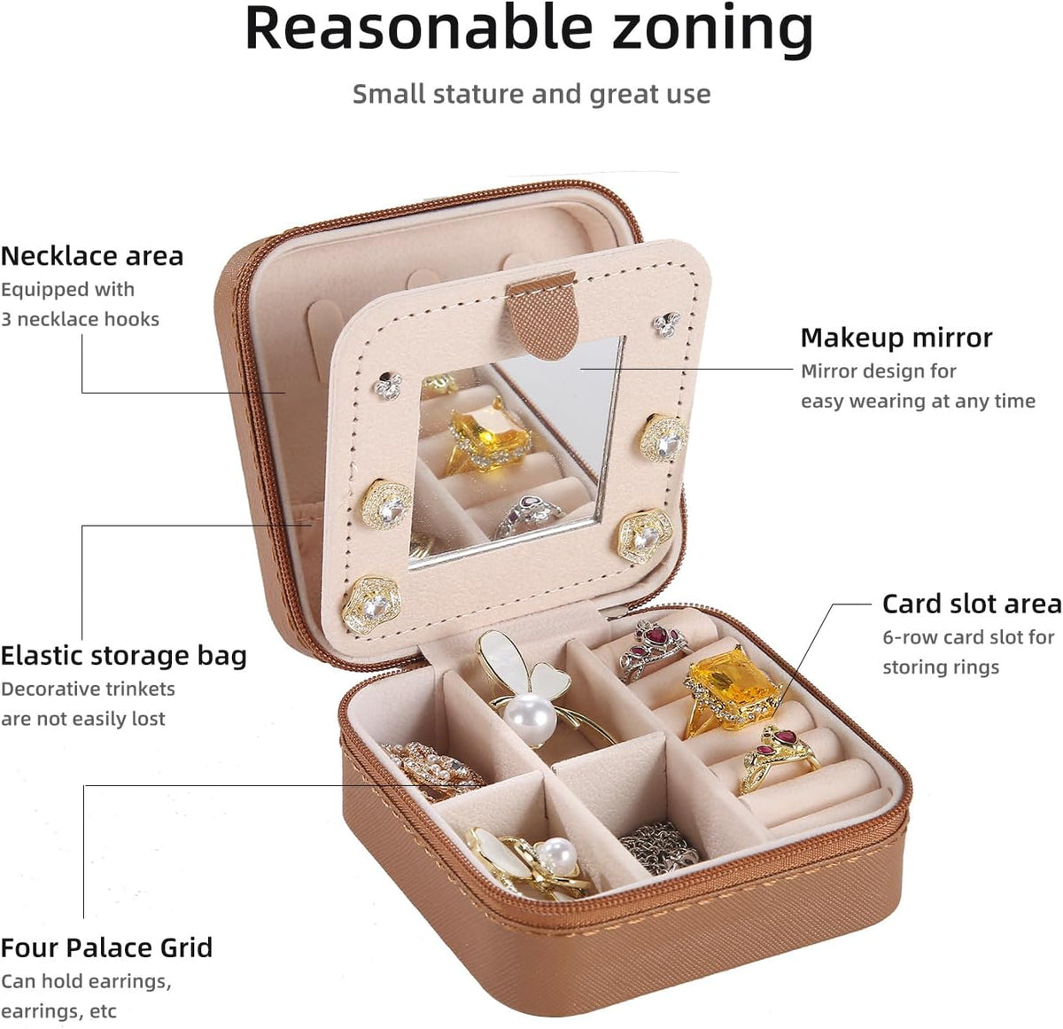 Travel jewelry case Travel jewelry box Travel Jewelry Organizer Small box Gift for Girls Women with Mirror(Pink)