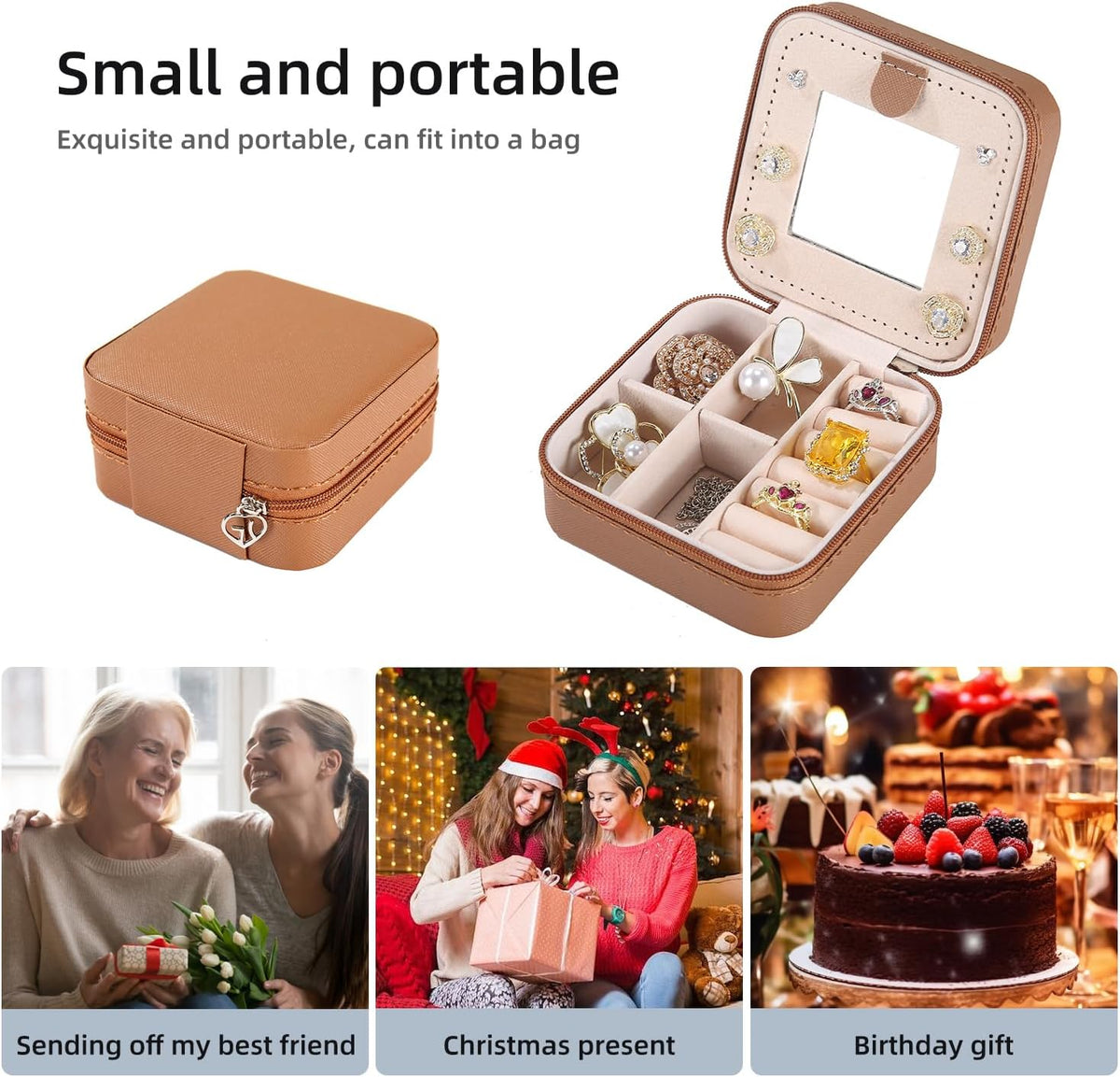 Travel jewelry case Travel jewelry box Travel Jewelry Organizer Small box Gift for Girls Women with Mirror(Pink)