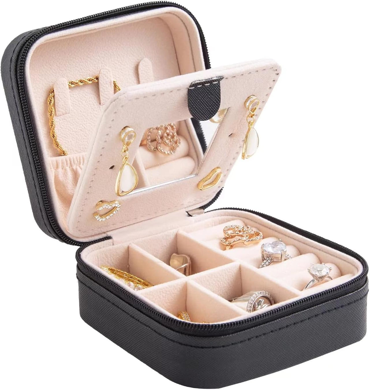 Travel jewelry case Travel jewelry box Travel Jewelry Organizer Small box Gift for Girls Women with Mirror(Pink)