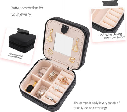 Travel jewelry case Travel jewelry box Travel Jewelry Organizer Small box Gift for Girls Women with Mirror(Pink)