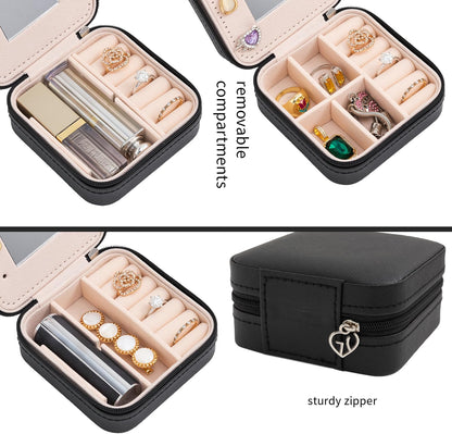 Travel jewelry case Travel jewelry box Travel Jewelry Organizer Small box Gift for Girls Women with Mirror(Pink)