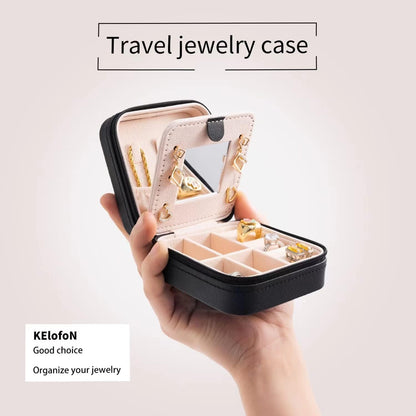 Travel jewelry case Travel jewelry box Travel Jewelry Organizer Small box Gift for Girls Women with Mirror(Pink)