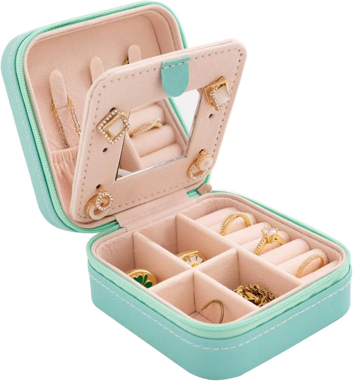 Travel jewelry case Travel jewelry box Travel Jewelry Organizer Small box Gift for Girls Women with Mirror(Pink)