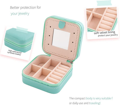 Travel jewelry case Travel jewelry box Travel Jewelry Organizer Small box Gift for Girls Women with Mirror(Pink)