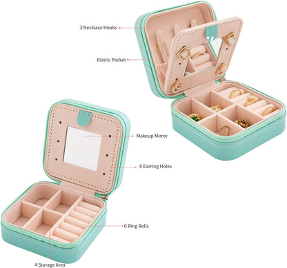 Travel jewelry case Travel jewelry box Travel Jewelry Organizer Small box Gift for Girls Women with Mirror(Pink)