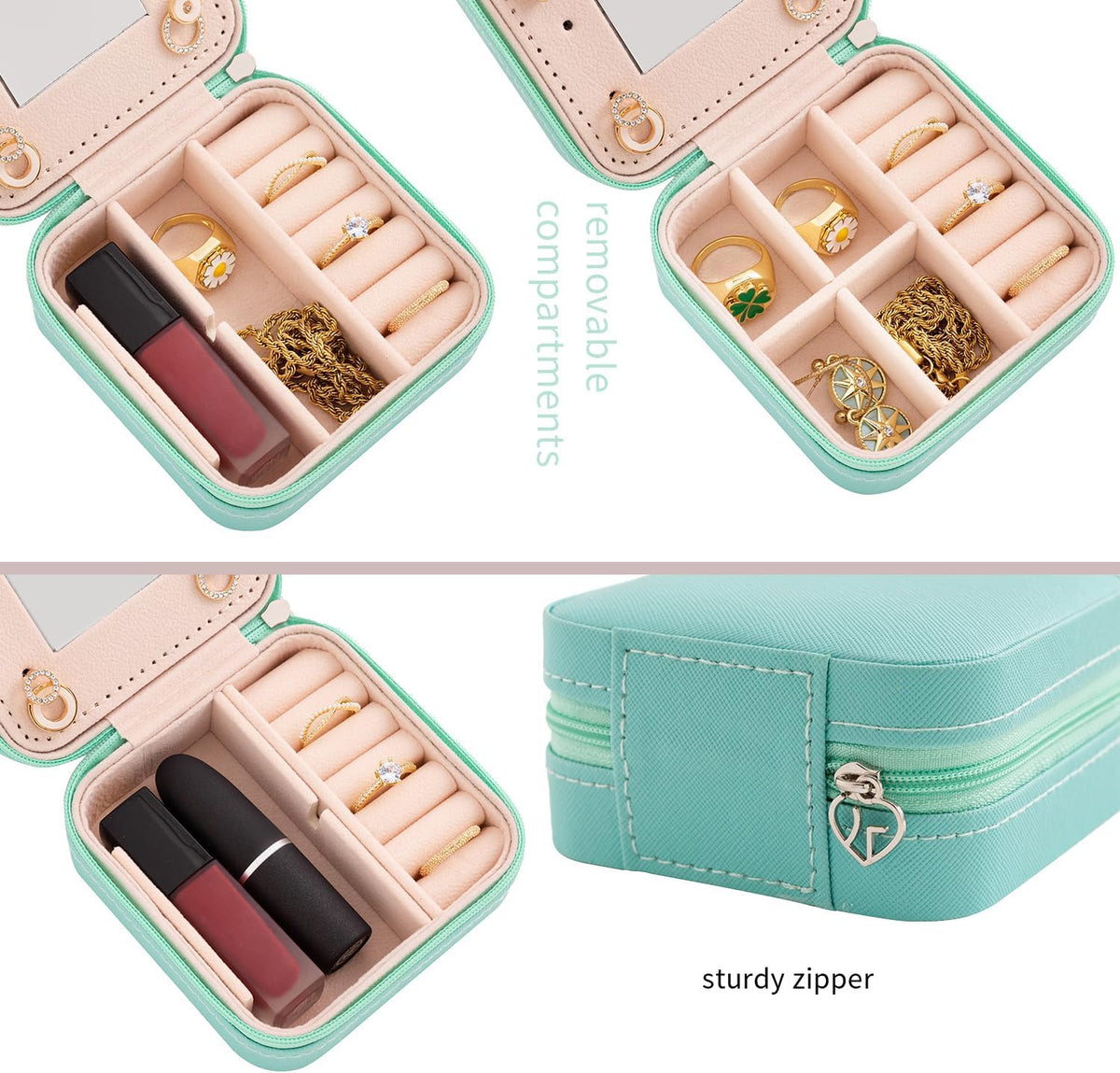 Travel jewelry case Travel jewelry box Travel Jewelry Organizer Small box Gift for Girls Women with Mirror(Pink)