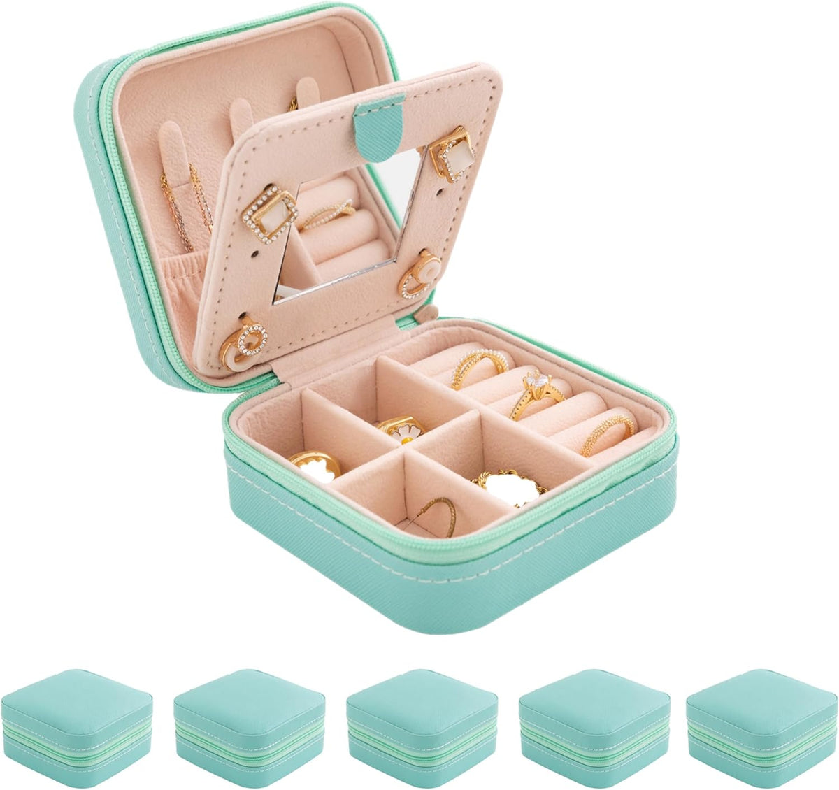 Travel jewelry case Travel jewelry box Travel Jewelry Organizer Small box Gift for Girls Women with Mirror(Pink)