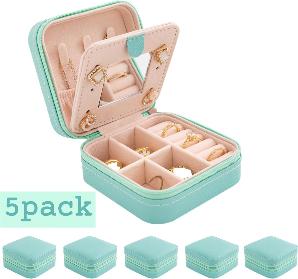 Travel jewelry case Travel jewelry box Travel Jewelry Organizer Small box Gift for Girls Women with Mirror(Pink)