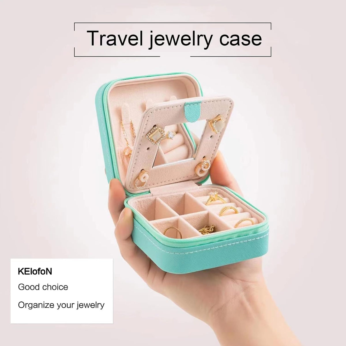 Travel jewelry case Travel jewelry box Travel Jewelry Organizer Small box Gift for Girls Women with Mirror(Pink)