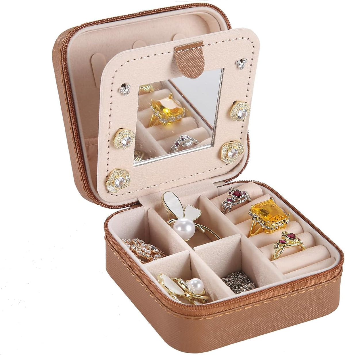Travel jewelry case Travel jewelry box Travel Jewelry Organizer Small box Gift for Girls Women with Mirror(Pink)