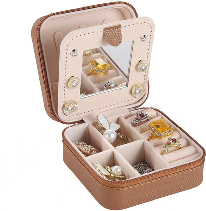 Travel jewelry case Travel jewelry box Travel Jewelry Organizer Small box Gift for Girls Women with Mirror(Pink)