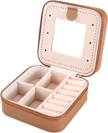 Travel jewelry case Travel jewelry box Travel Jewelry Organizer Small box Gift for Girls Women with Mirror(Pink)