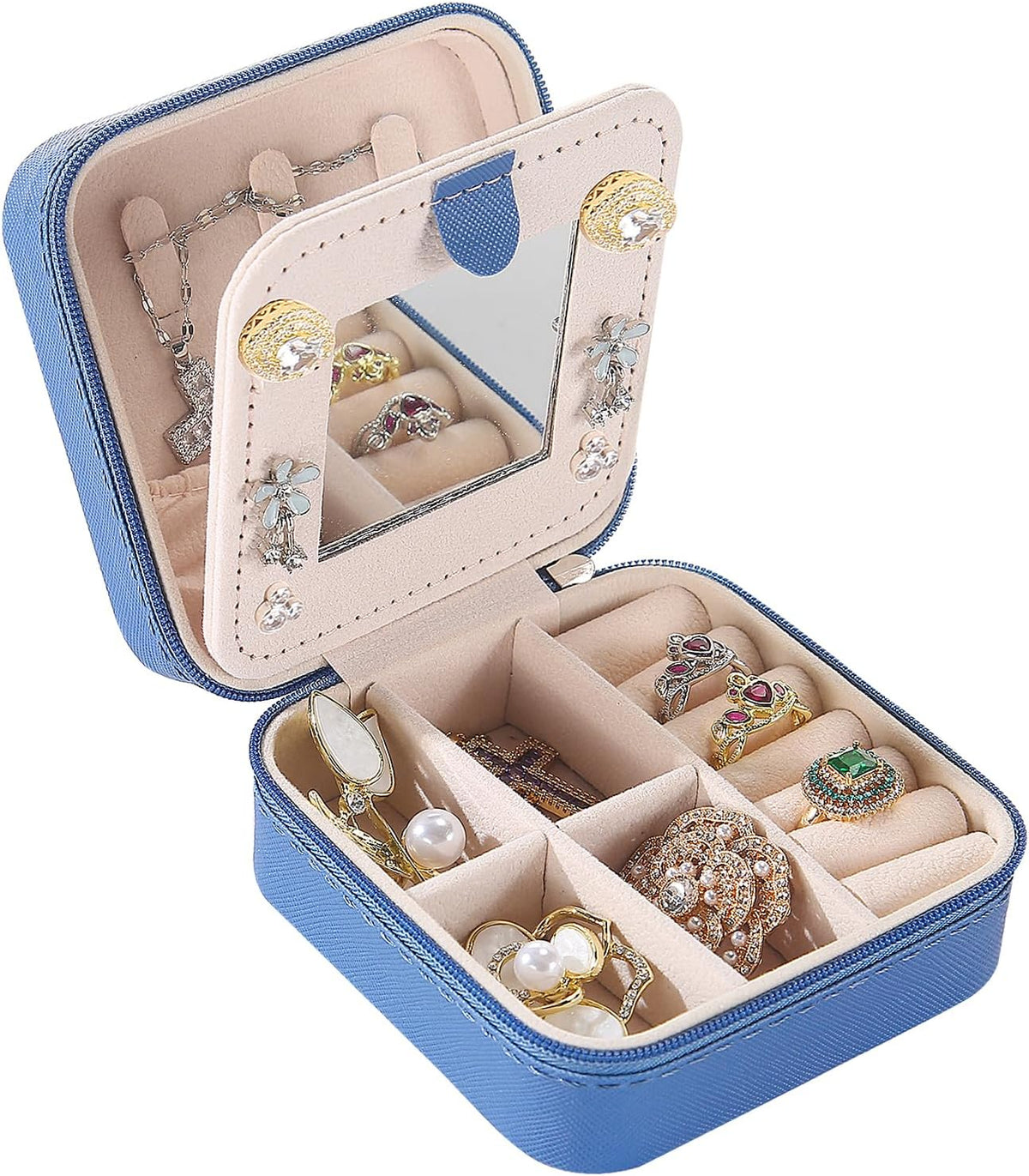 Travel jewelry case Travel jewelry box Travel Jewelry Organizer Small box Gift for Girls Women with Mirror(Pink)