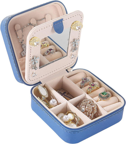 Travel jewelry case Travel jewelry box Travel Jewelry Organizer Small box Gift for Girls Women with Mirror(Pink)