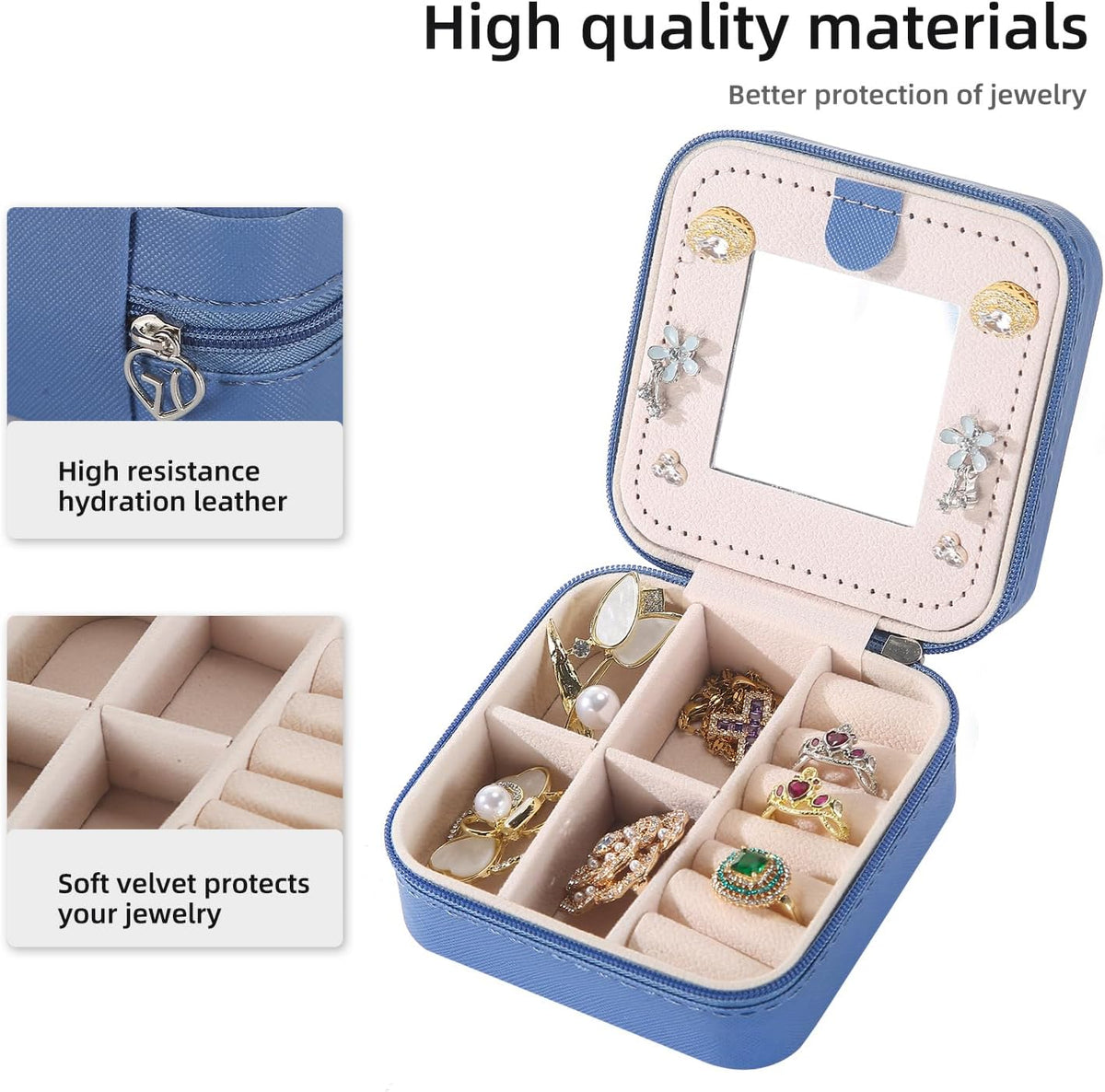 Travel jewelry case Travel jewelry box Travel Jewelry Organizer Small box Gift for Girls Women with Mirror(Pink)
