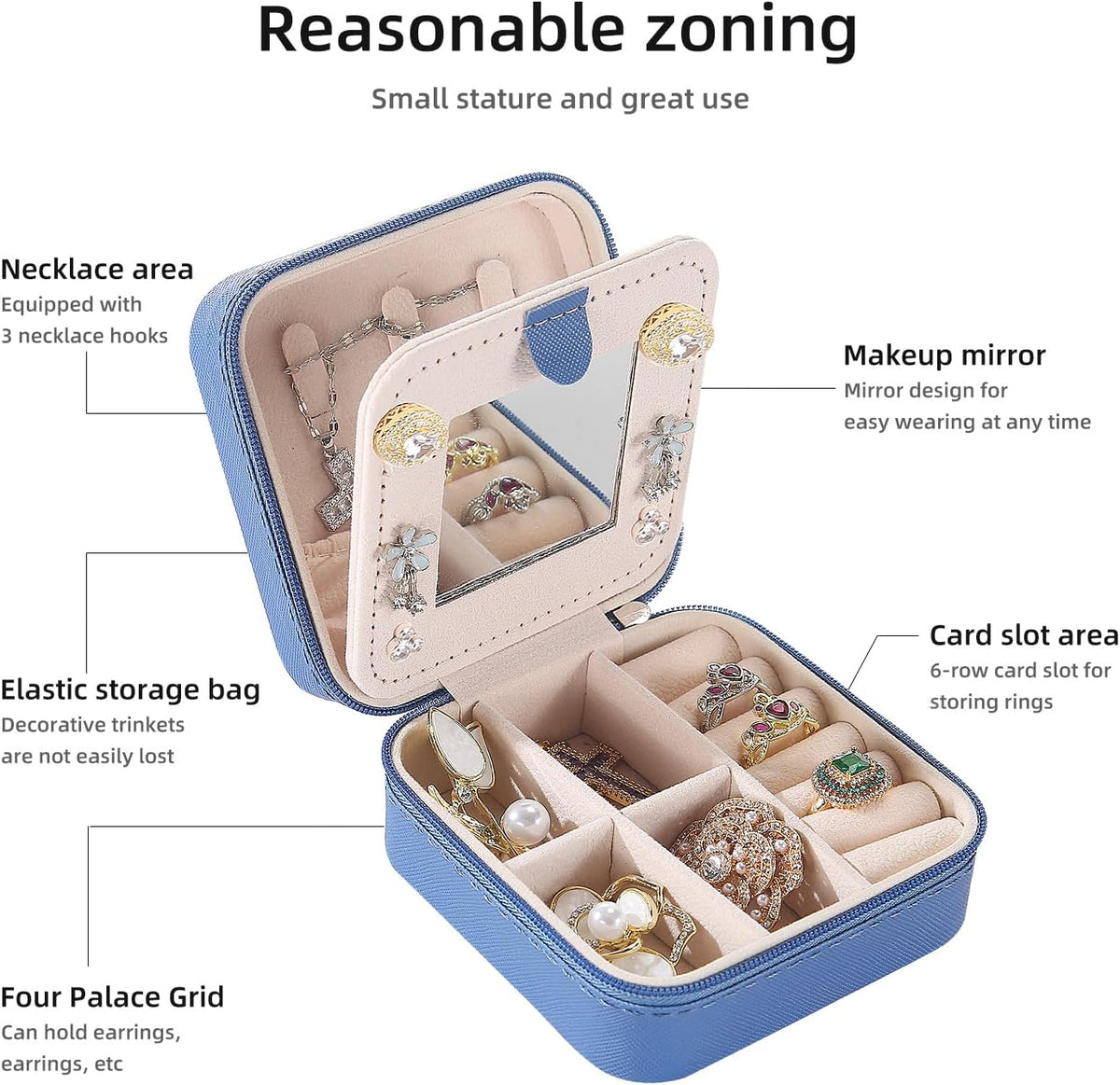 Travel jewelry case Travel jewelry box Travel Jewelry Organizer Small box Gift for Girls Women with Mirror(Pink)
