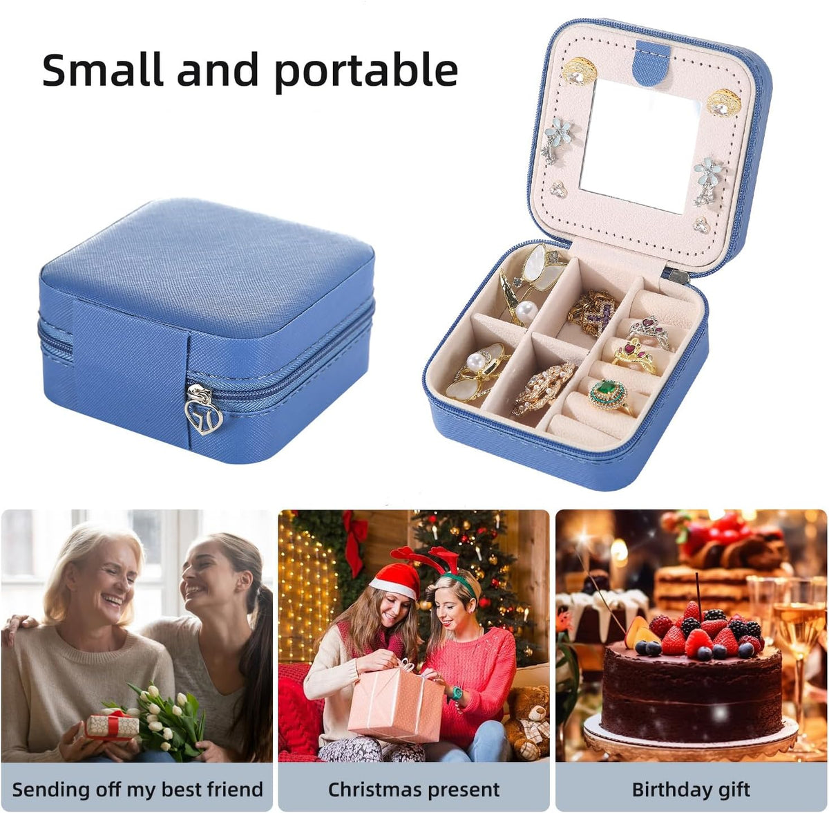 Travel jewelry case Travel jewelry box Travel Jewelry Organizer Small box Gift for Girls Women with Mirror(Pink)