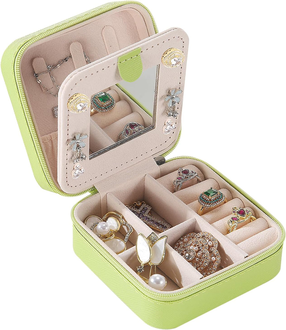 Travel jewelry case Travel jewelry box Travel Jewelry Organizer Small box Gift for Girls Women with Mirror(Pink)