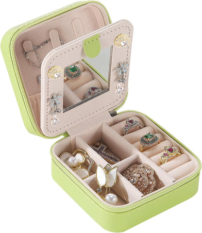 Travel jewelry case Travel jewelry box Travel Jewelry Organizer Small box Gift for Girls Women with Mirror(Pink)