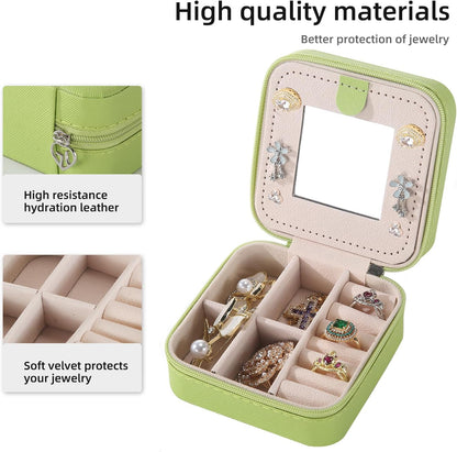 Travel jewelry case Travel jewelry box Travel Jewelry Organizer Small box Gift for Girls Women with Mirror(Pink)