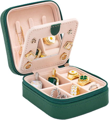 Travel jewelry case Travel jewelry box Travel Jewelry Organizer Small box Gift for Girls Women with Mirror(Pink)