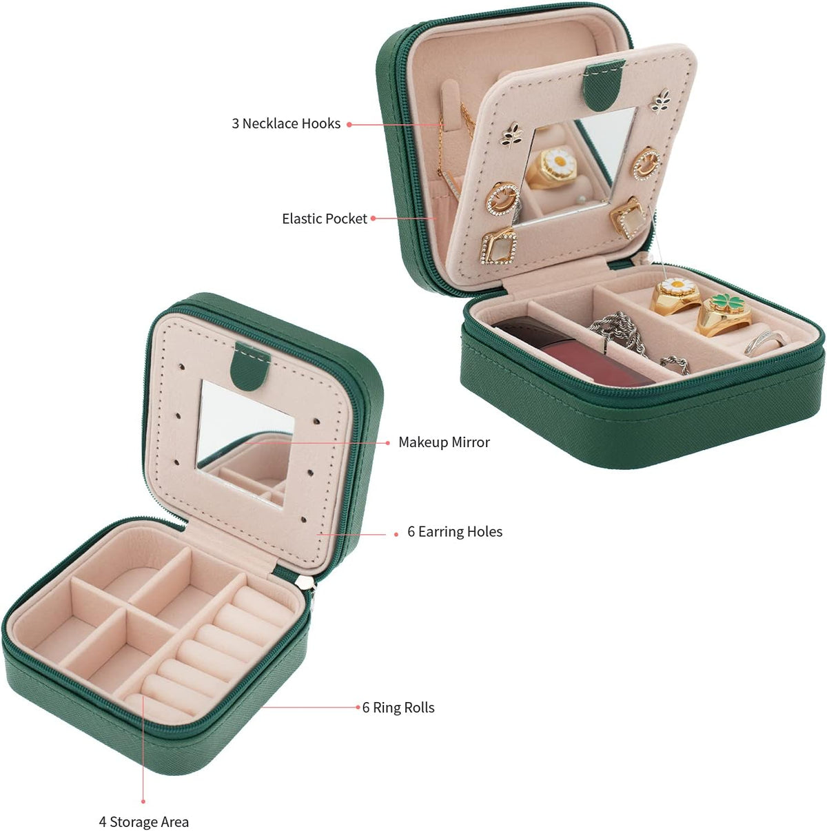Travel jewelry case Travel jewelry box Travel Jewelry Organizer Small box Gift for Girls Women with Mirror(Pink)