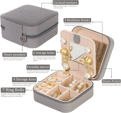 Travel jewelry case Travel jewelry box Travel Jewelry Organizer Small box Gift for Girls Women with Mirror(Pink)