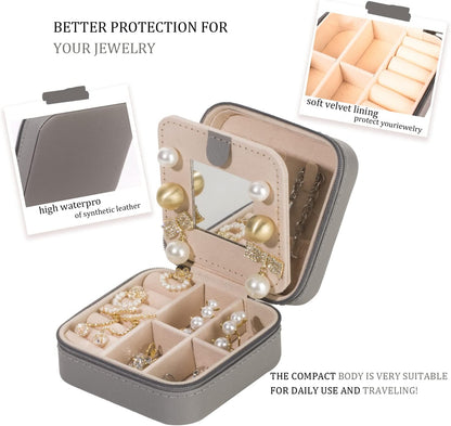Travel jewelry case Travel jewelry box Travel Jewelry Organizer Small box Gift for Girls Women with Mirror(Pink)