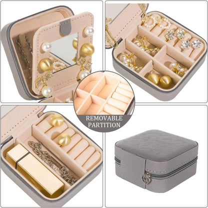 Travel jewelry case Travel jewelry box Travel Jewelry Organizer Small box Gift for Girls Women with Mirror(Pink)