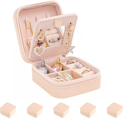 Travel jewelry case Travel jewelry box Travel Jewelry Organizer Small box Gift for Girls Women with Mirror(Pink)