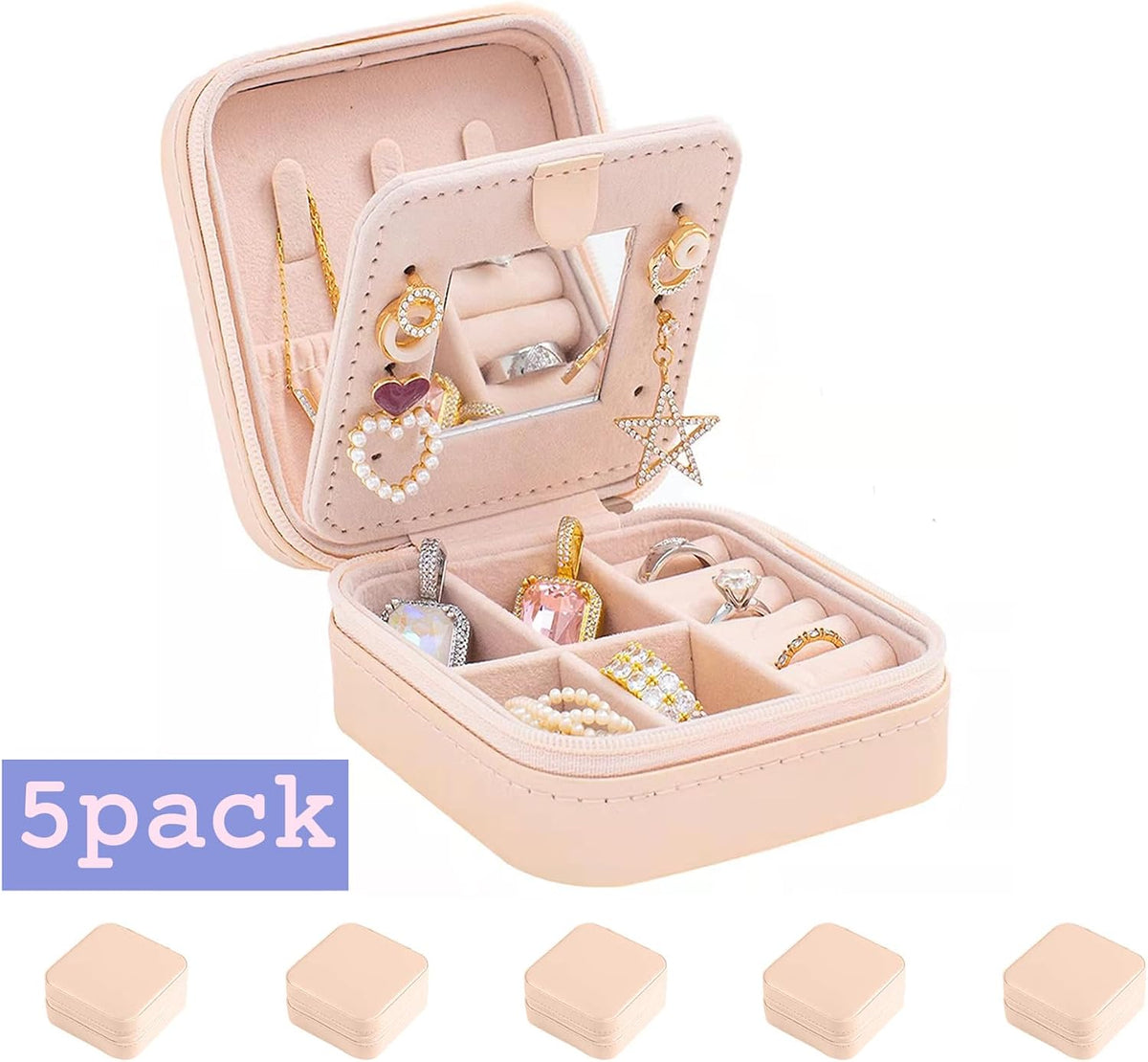 Travel jewelry case Travel jewelry box Travel Jewelry Organizer Small box Gift for Girls Women with Mirror(Pink)