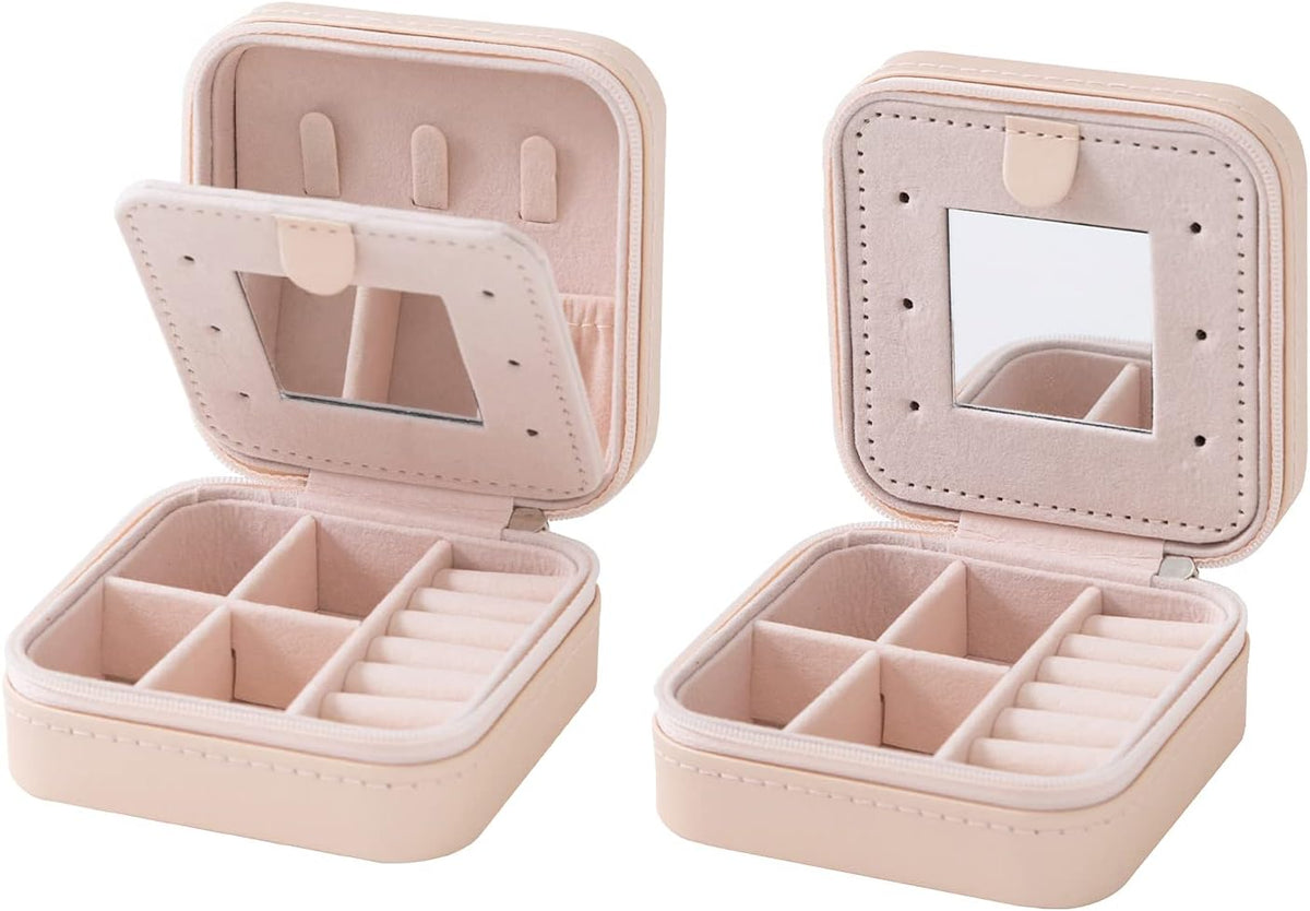 Travel jewelry case Travel jewelry box Travel Jewelry Organizer Small box Gift for Girls Women with Mirror(Pink)