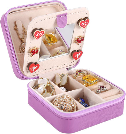 Travel jewelry case Travel jewelry box Travel Jewelry Organizer Small box Gift for Girls Women with Mirror(Pink)