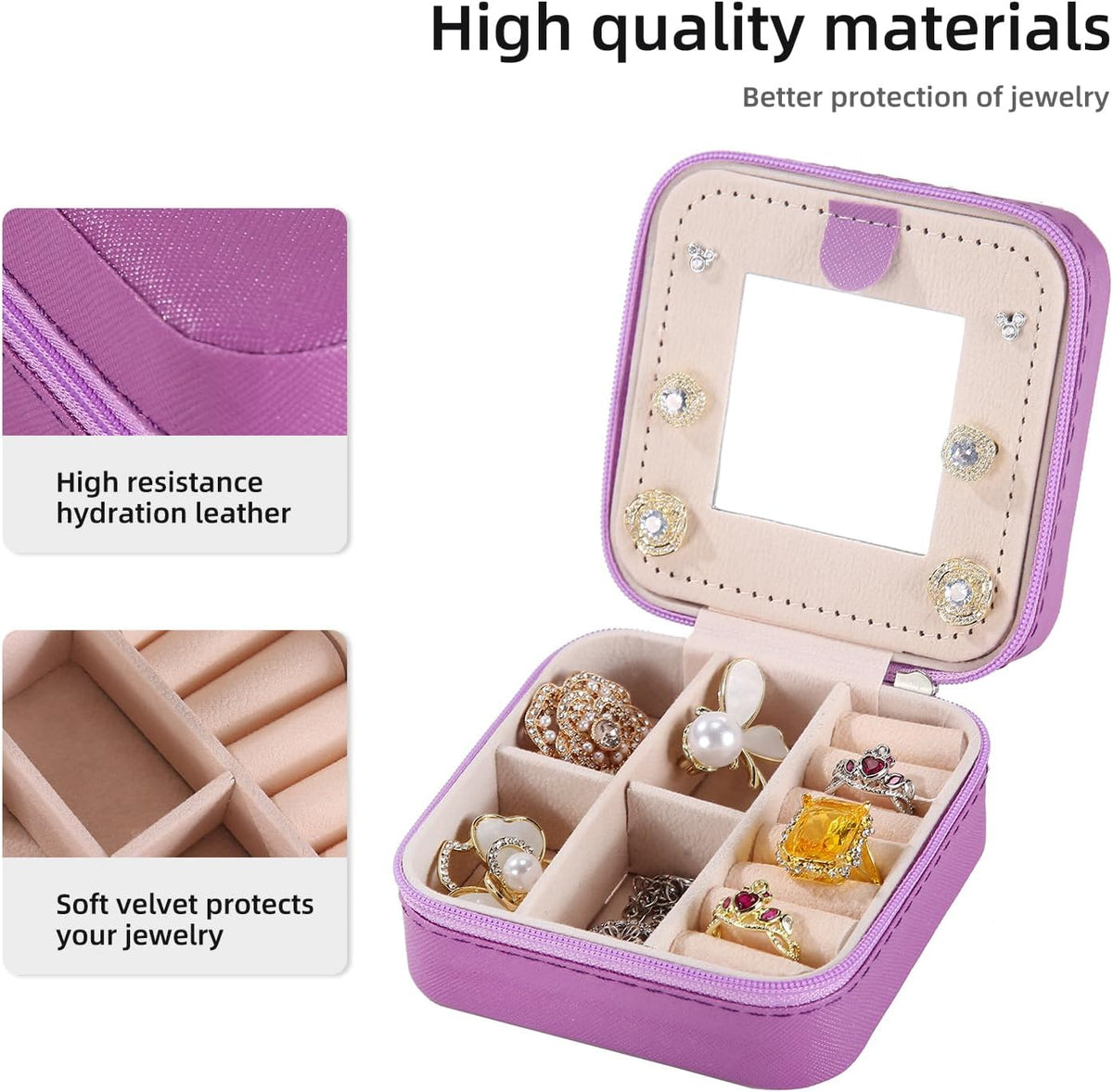 Travel jewelry case Travel jewelry box Travel Jewelry Organizer Small box Gift for Girls Women with Mirror(Pink)