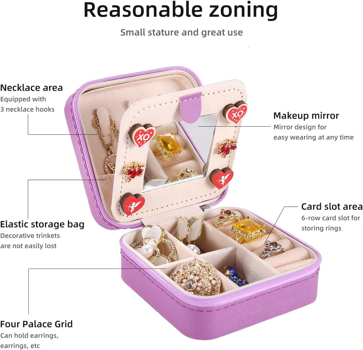 Travel jewelry case Travel jewelry box Travel Jewelry Organizer Small box Gift for Girls Women with Mirror(Pink)