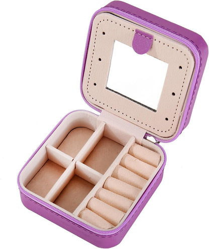 Travel jewelry case Travel jewelry box Travel Jewelry Organizer Small box Gift for Girls Women with Mirror(Pink)