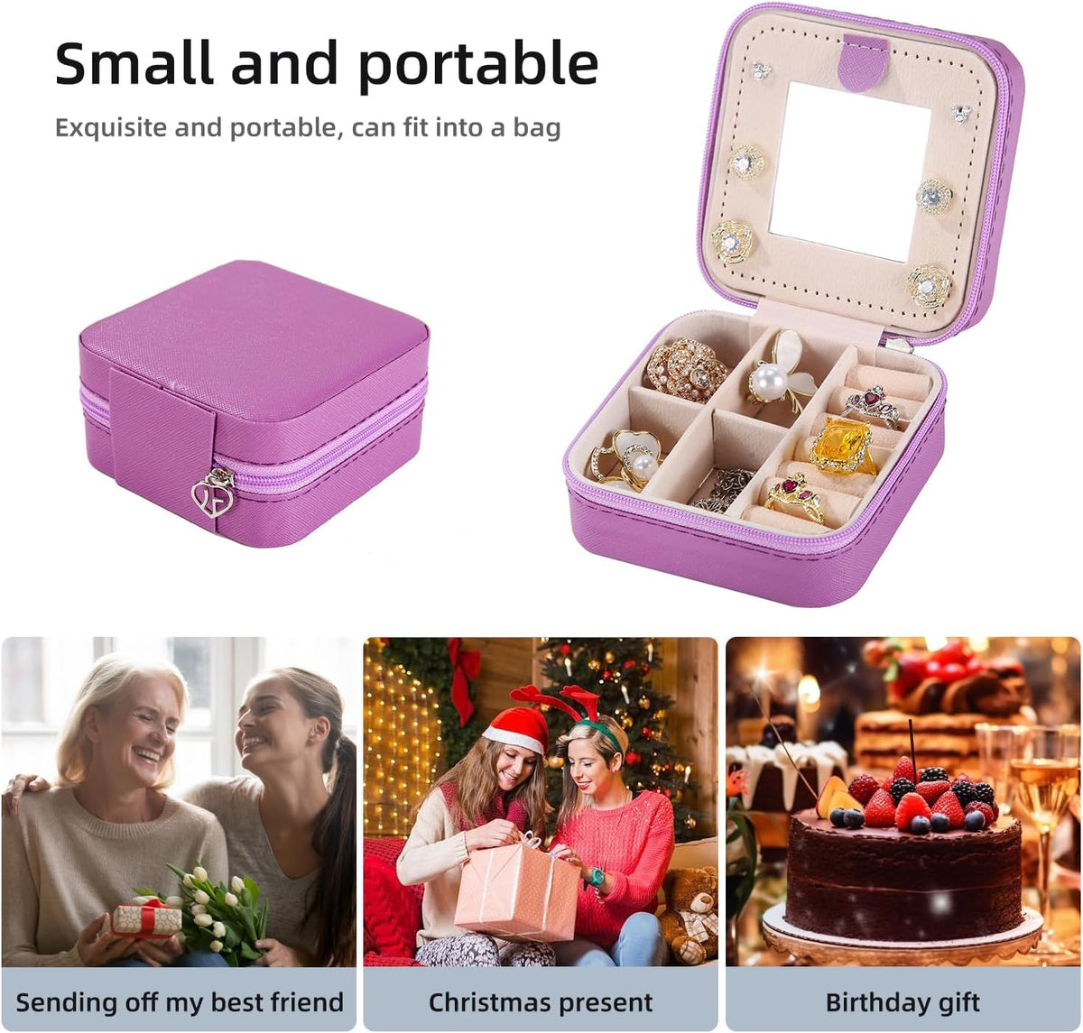 Travel jewelry case Travel jewelry box Travel Jewelry Organizer Small box Gift for Girls Women with Mirror(Pink)