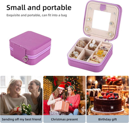 Travel jewelry case Travel jewelry box Travel Jewelry Organizer Small box Gift for Girls Women with Mirror(Pink)