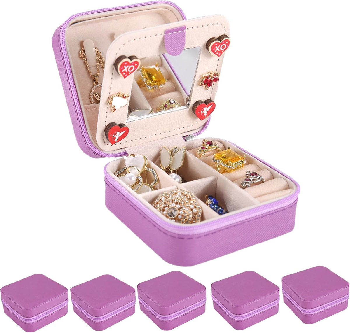 Travel jewelry case Travel jewelry box Travel Jewelry Organizer Small box Gift for Girls Women with Mirror(Pink)