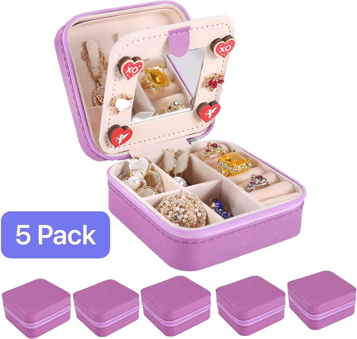Travel jewelry case Travel jewelry box Travel Jewelry Organizer Small box Gift for Girls Women with Mirror(Pink)