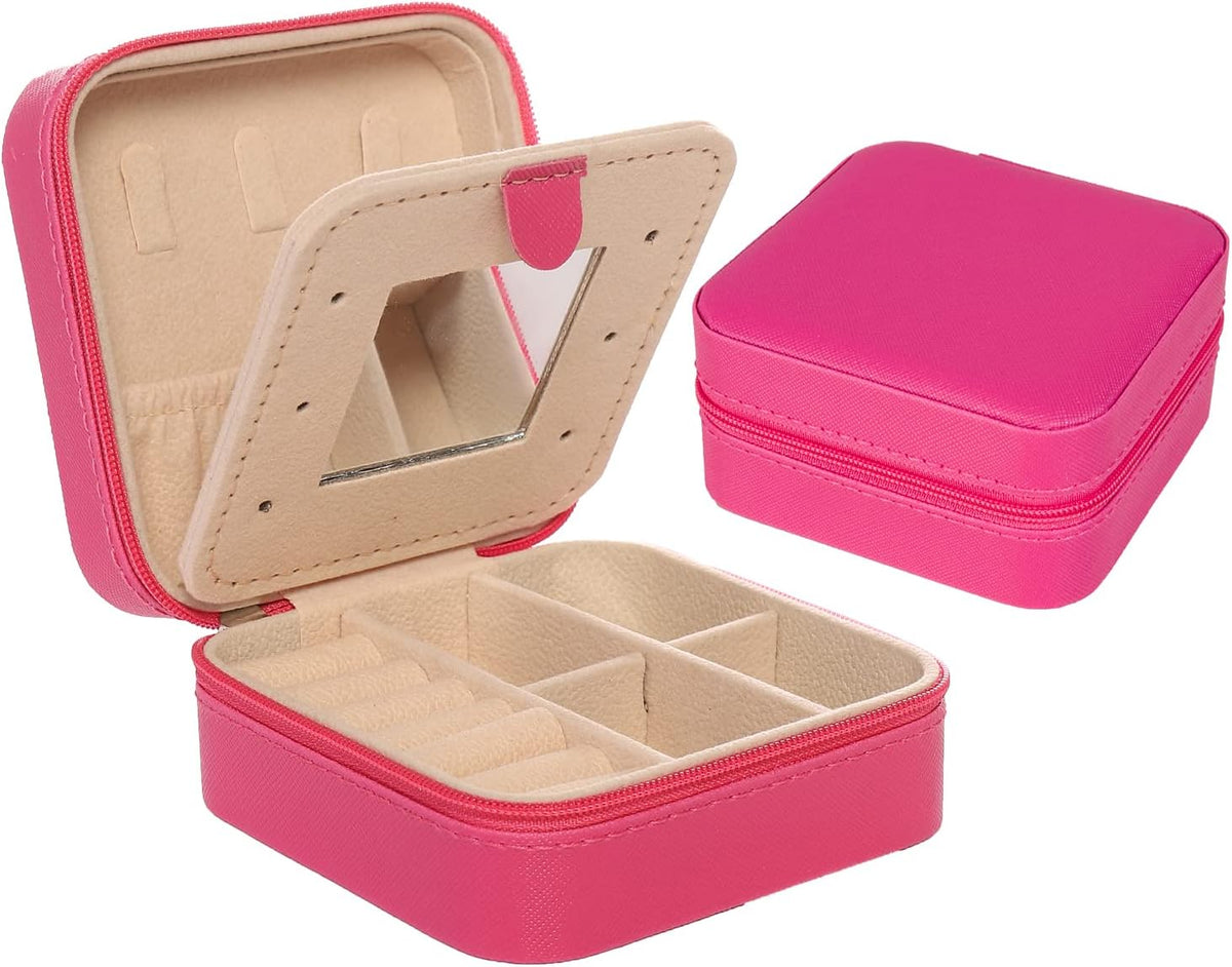 Travel jewelry case Travel jewelry box Travel Jewelry Organizer Small box Gift for Girls Women with Mirror(Pink)